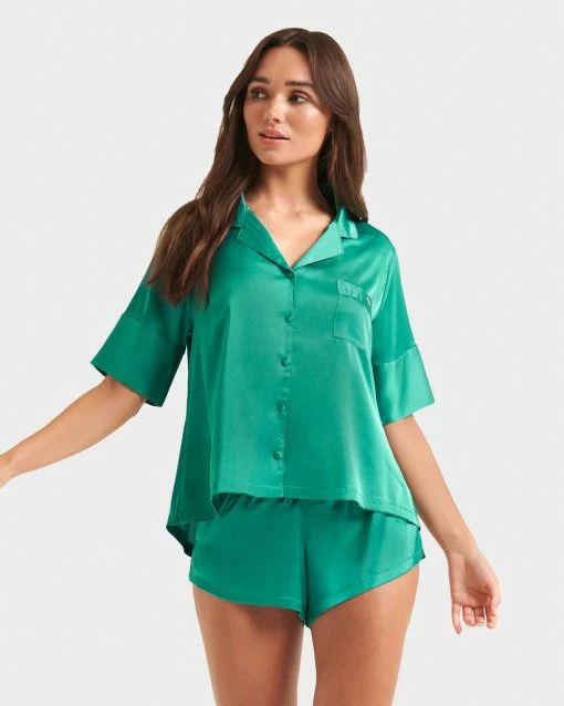 Hot Sale 😀 Bluebella - US Alma Luxury Satin Short Pajama Set Columbia Green 👍 -Deals collections Store unnamed file 1303