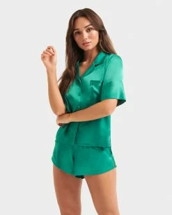 Hot Sale 😀 Bluebella - US Alma Luxury Satin Short Pajama Set Columbia Green 👍 -Deals collections Store unnamed file 1309