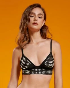 Deals 😉 Bluebella - US BB X Ashish Silver Diamante Satin And Mesh Soft Bralette 🔔